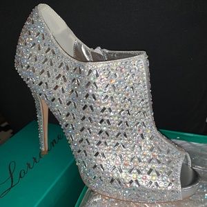 Lauren Lorraine Crystal Embellished Peep Toe Booties